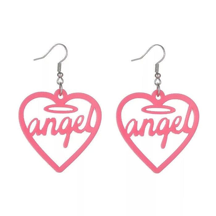 Angel Letter Heart Earrings - Standart / Pink - earrings