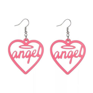 Angel Letter Heart Earrings - Standart / Pink - earrings