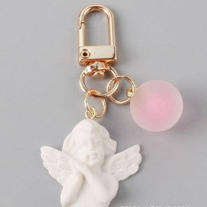 Angel Resin Keyring - Q490-2 - Pink & White / One Size