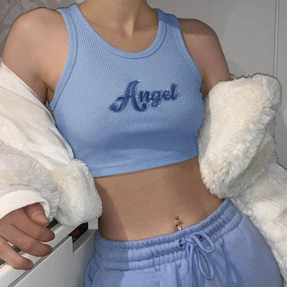 Angel Ribbed Short Top - T-Shirts