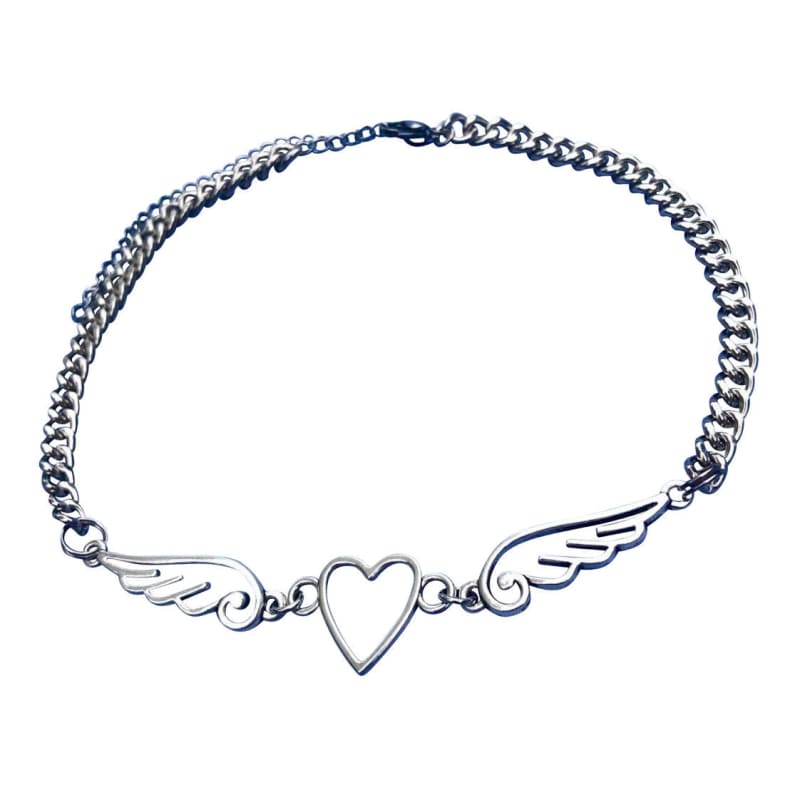 Angel Wings Heart Chain Necklace - Standart / Silver