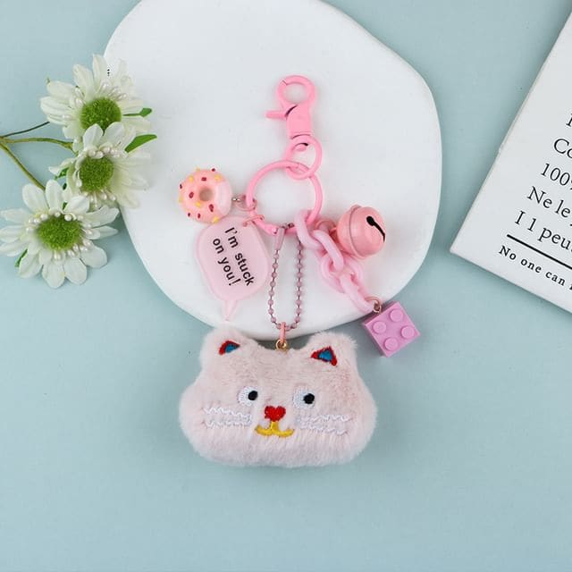 Animal Chenille Bell Toy Block Bag Charm Keyring (Various