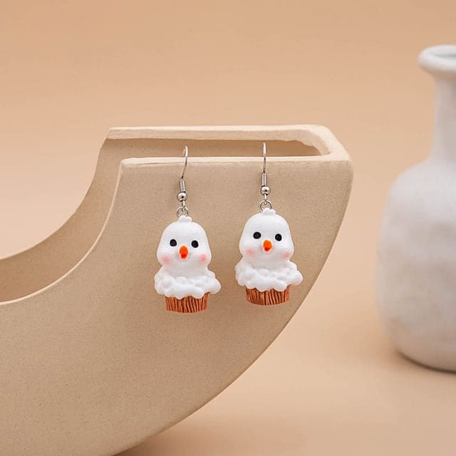 Animal Drop Earring - 1 Pair - E1888-2 - Chick - White