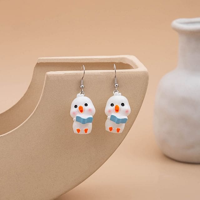 Animal Drop Earring - 1 Pair - E4693-1 - Chick - White