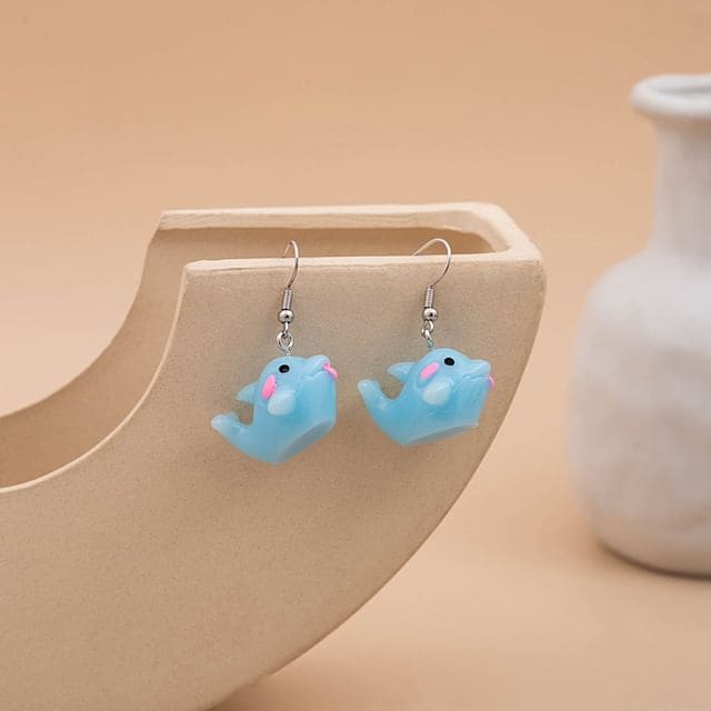 Animal Drop Earring - 1 Pair - E5006-1 - Dolphin - Blue