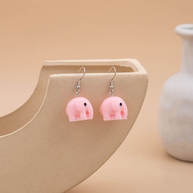 Animal Drop Earring - 1 Pair - E5656 - Elephant - Pink