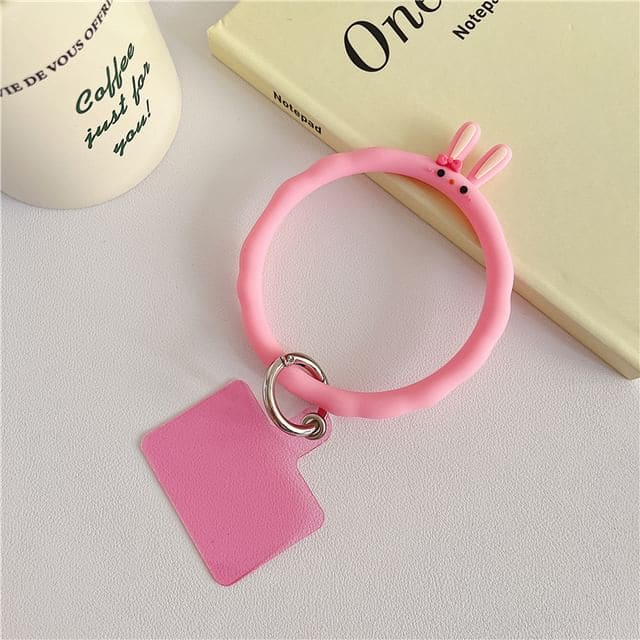 Animal Hoop Phone Strap with Lanyard Pad - B4 - Pink