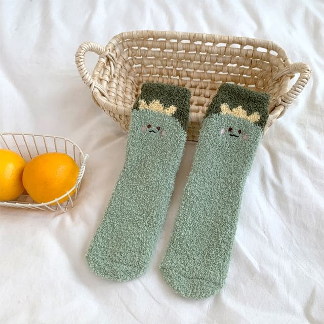 Animal Print Fluffy Socks - Green / One Size