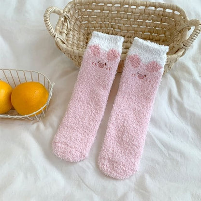 Animal Print Fluffy Socks - Pink / One Size