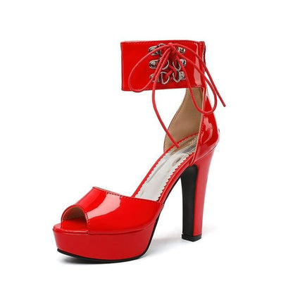 Ankle Strap Lace - Red / 34