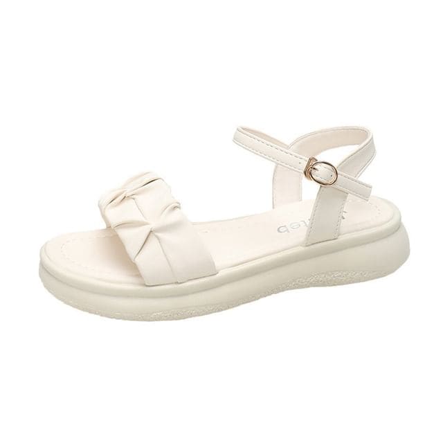 Ankle Strap Ruched Sandals - Off-White / 35 - shoes