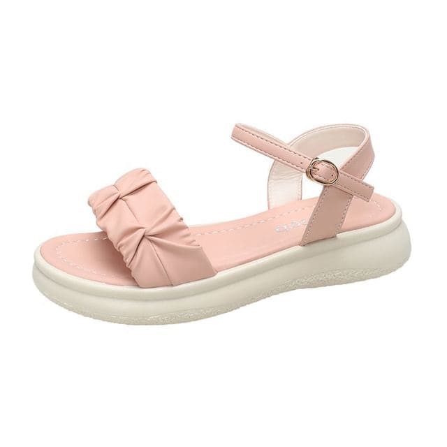 Ankle Strap Ruched Sandals - Pink / 35 - shoes