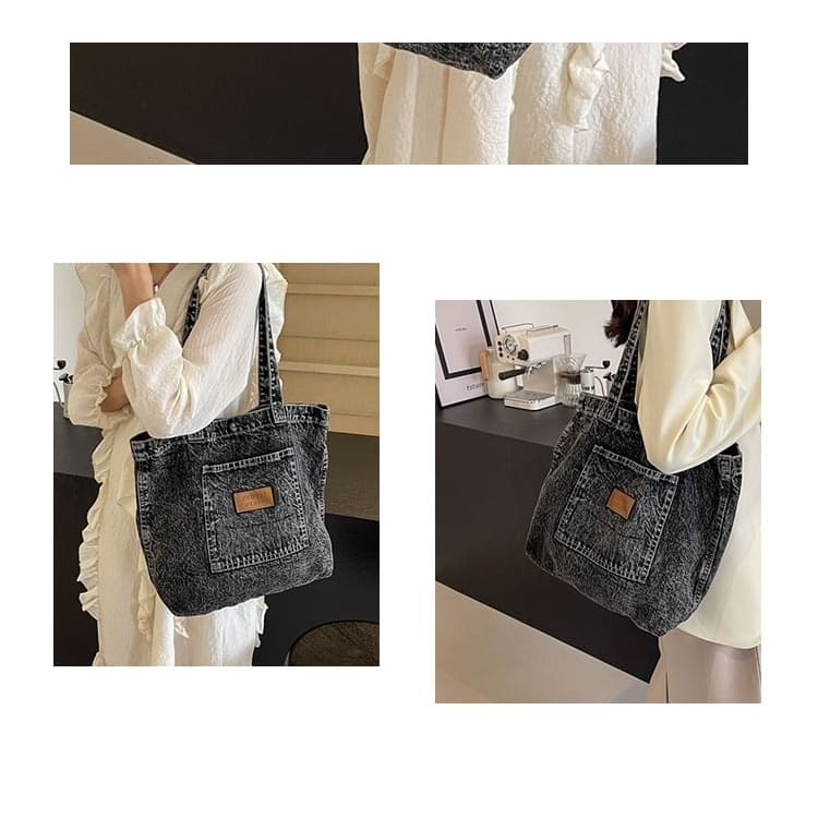 Applique Denim Tote Bag