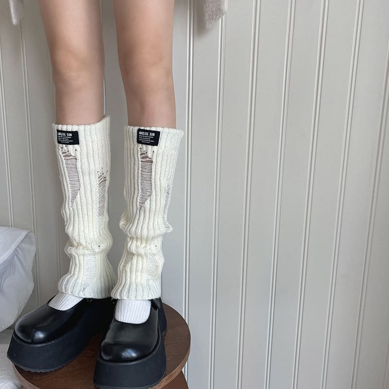 Applique Distressed Knit Leg Warmers