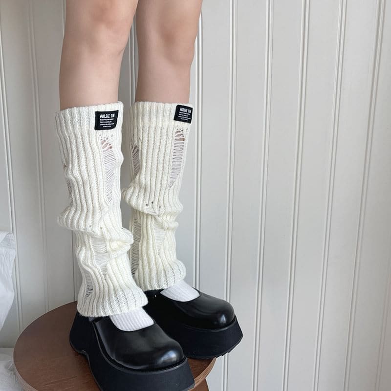 Applique Distressed Knit Leg Warmers