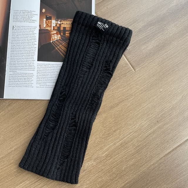 Applique Distressed Knit Leg Warmers - Black / One Size