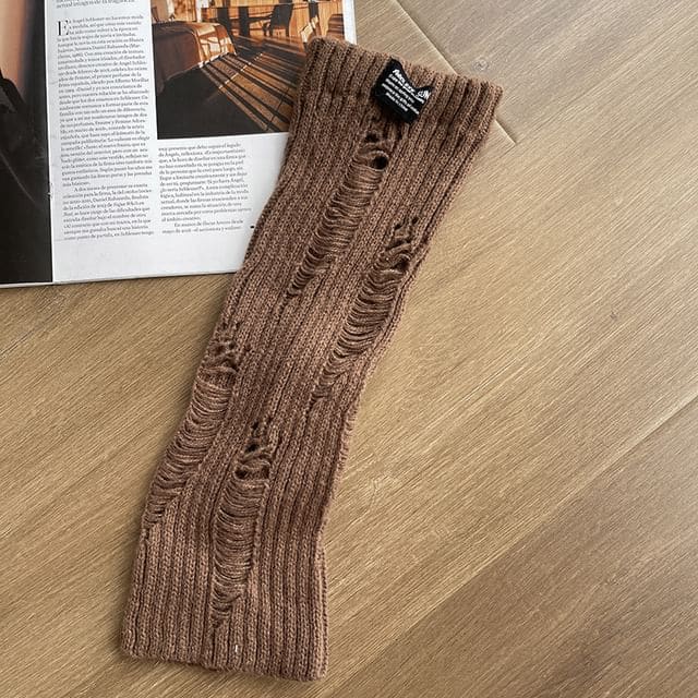 Applique Distressed Knit Leg Warmers - Brown / One Size