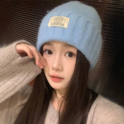 Applique Knit Beanie - Light Blue / One Size