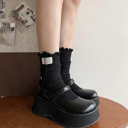 Applique Lettuce Edge Socks - Black / One Size