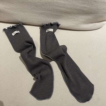 Applique Lettuce Edge Socks - Dark Gray / One Size