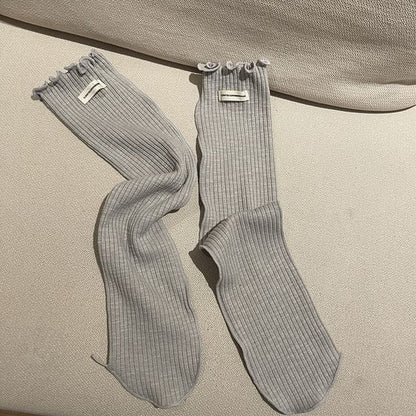 Applique Lettuce Edge Socks - Light Gray / One Size