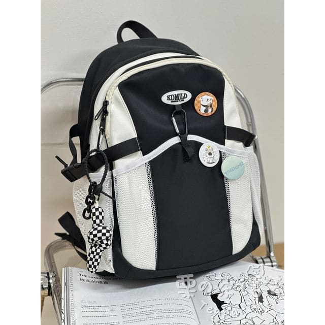 Applique Mesh Panel Multi-Pocket Backpack / Bag Charm