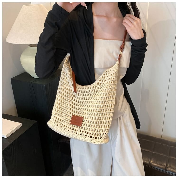 Applique Woven Tote Bag