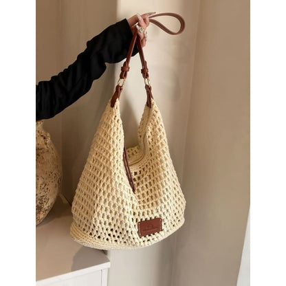 Applique Woven Tote Bag