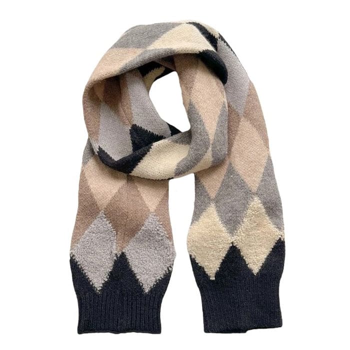 Argyle Pattern Scarf - Standart / Beige/blue - Other