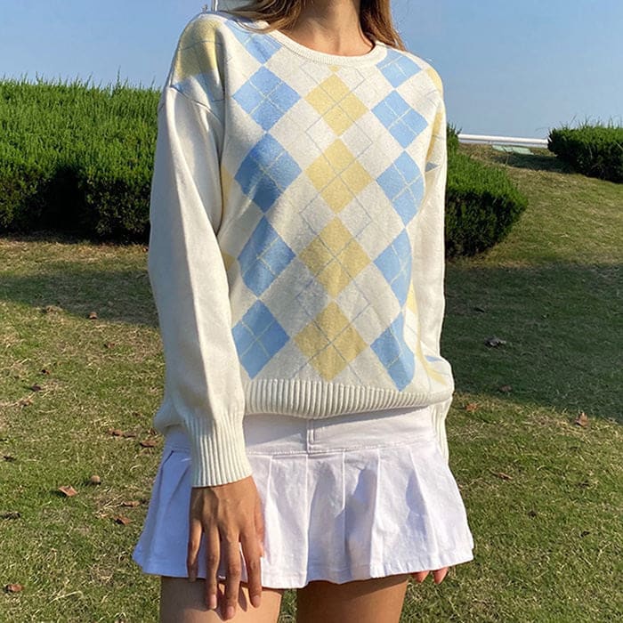 Argyle Plaid Sweater - Sweaters