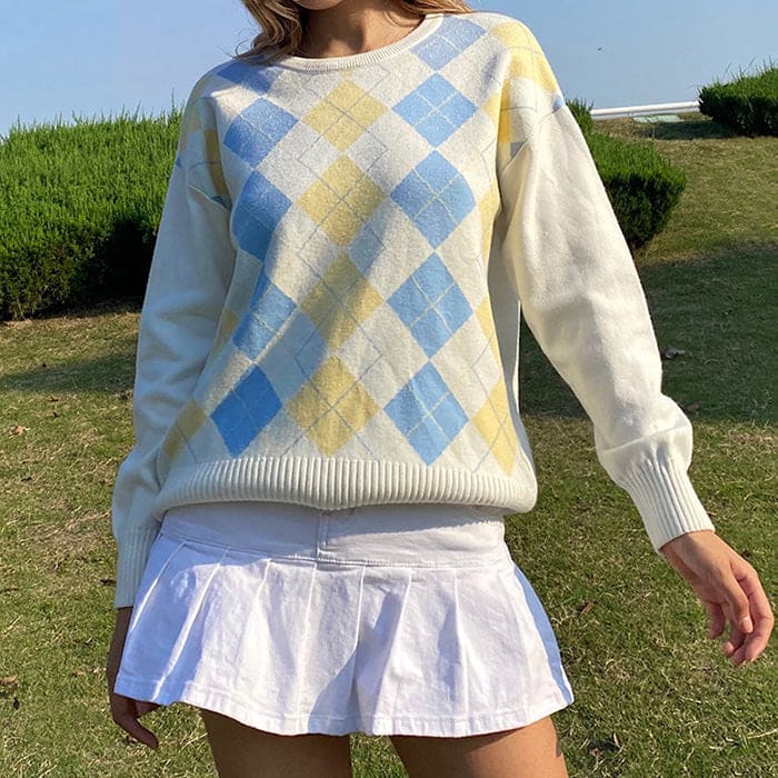 Argyle Plaid Sweater - Sweaters