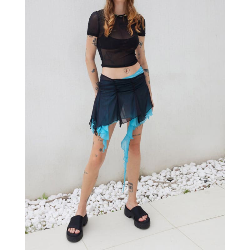 Asymmetric Ruffled Mini Skirt - Skirt