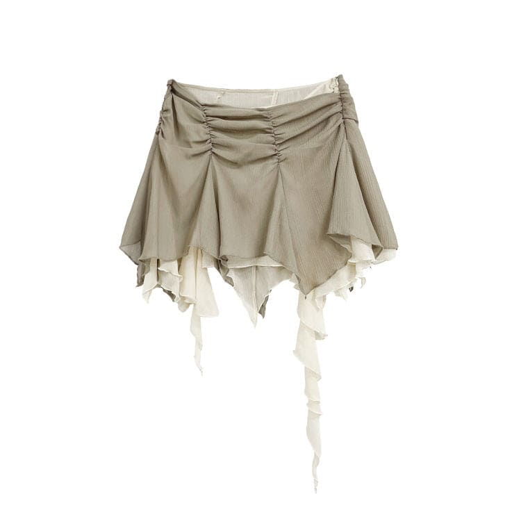 Asymmetric Ruffled Mini Skirt - S / Beige - Skirt