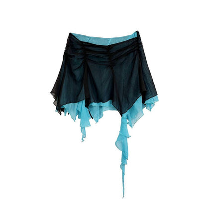 Asymmetric Ruffled Mini Skirt - S / Black - Skirt