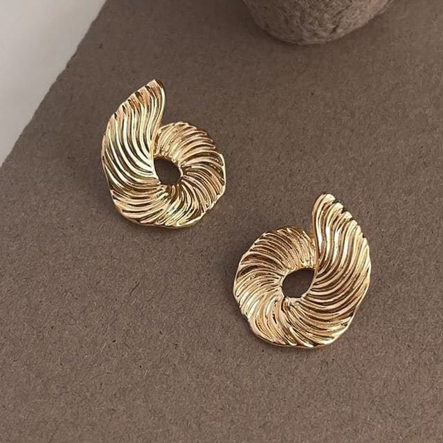 Asymmetrical Curved Ear Stud - 3878 - 1 Pair - Gold