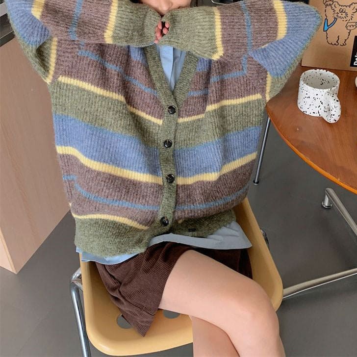 Autumn Aesthetic Striped Cardigan - Cardigan