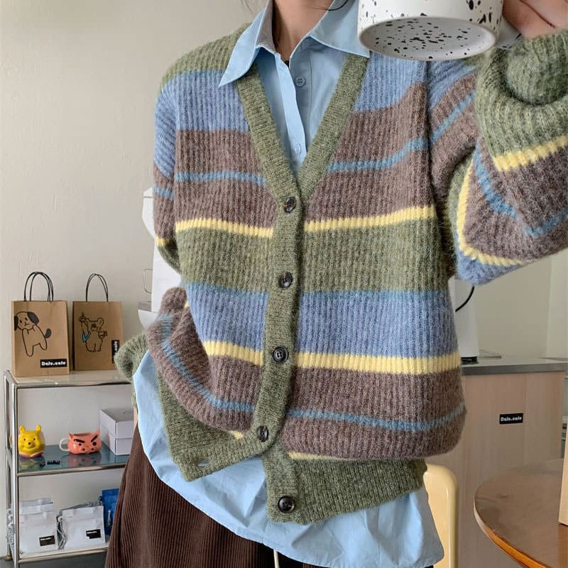 Autumn Aesthetic Striped Cardigan - Cardigan