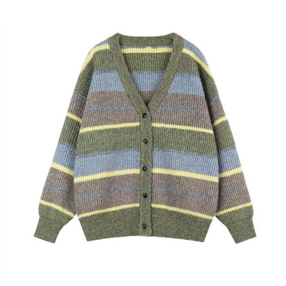 Autumn Aesthetic Striped Cardigan - Cardigan