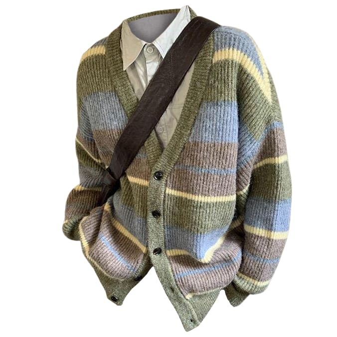 Autumn Aesthetic Striped Cardigan - S / Green - Cardigan