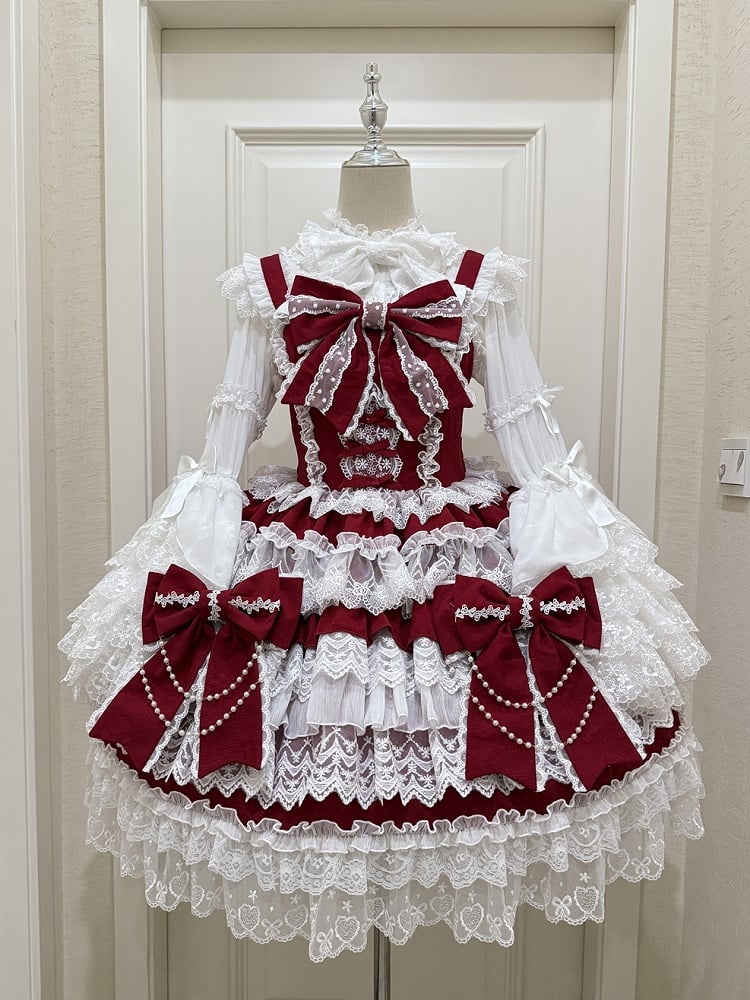 Tiered Lolita Big Red Decoration Dress Bows Hanayome Skirt