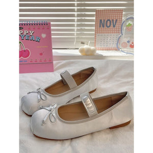 Ballet Bow Vintage Flat Shoes - Silver / 36 - Shoes