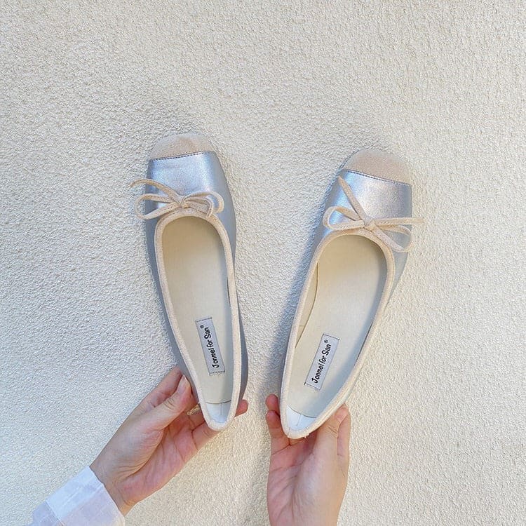 Ballet Comfortable Bow Flats - EU35 (US5.0) / Beige/silver