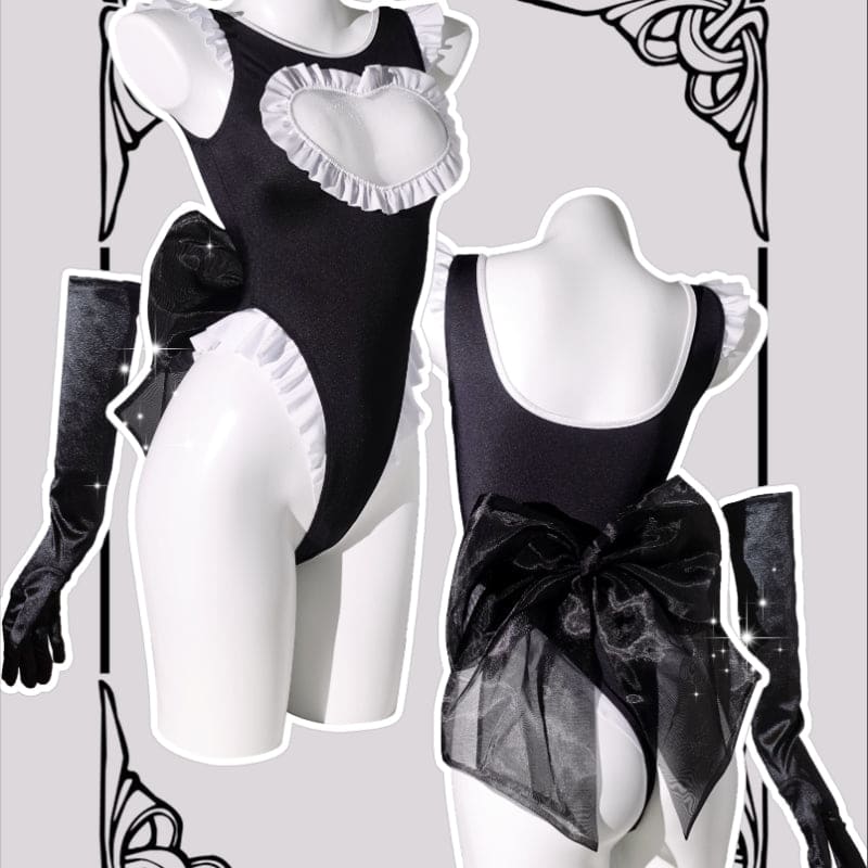 Ballet Princess Heart Jumpsuit Swimwear - Black (Gloves) / S