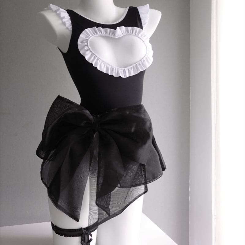 Ballet Princess Heart Jumpsuit Swimwear - Black(No Gloves) /