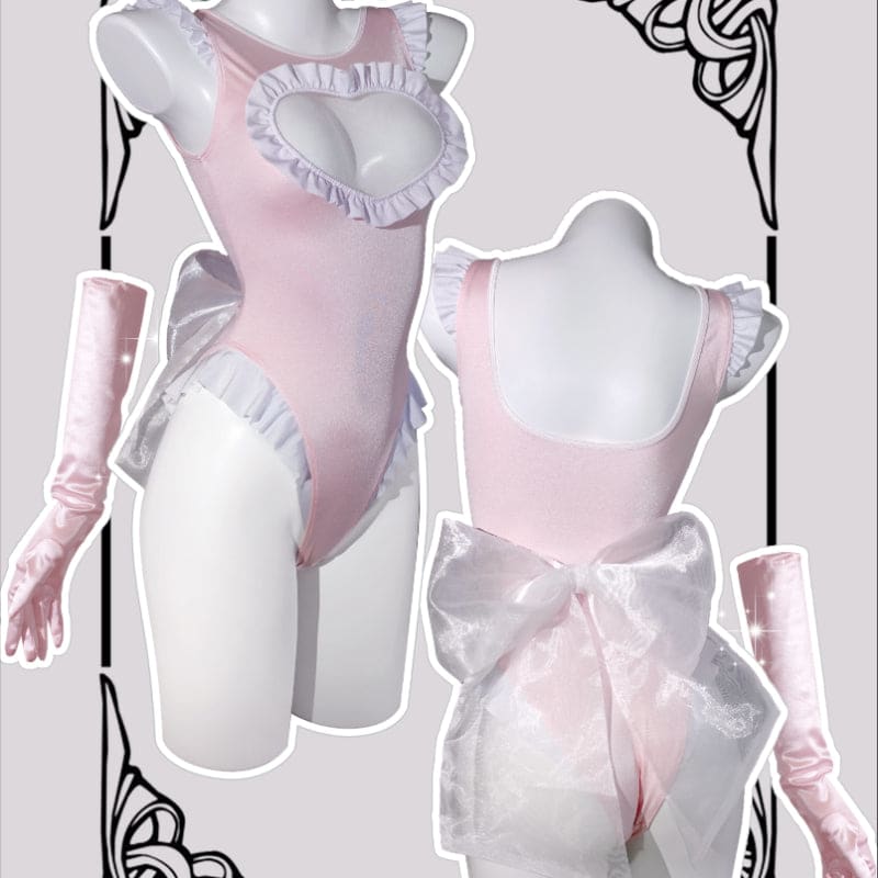 Ballet Princess Heart Jumpsuit Swimwear - Pink(Gloves) / S