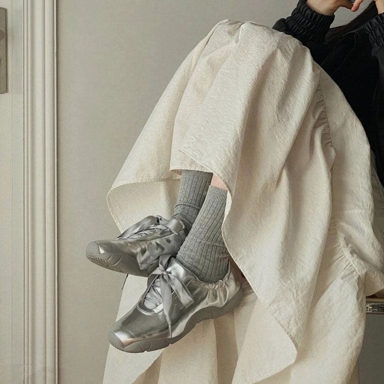 Ballet Satin Bow Sneakers - Sneakers