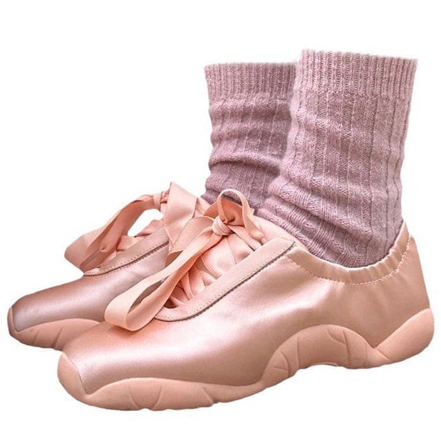 Ballet Satin Bow Sneakers - EU35 (US5.0) / Pink - Sneakers
