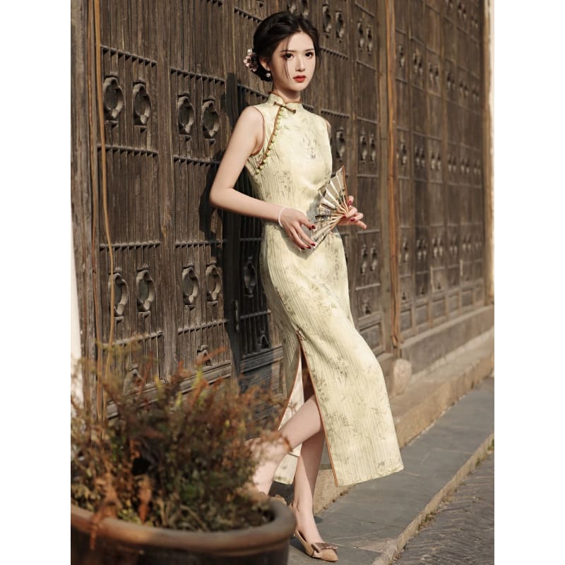 Bamboo Forest Cheongsam Dress - Female Hanfu