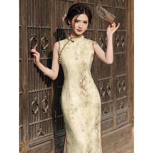 Bamboo Forest Cheongsam Dress - Female Hanfu