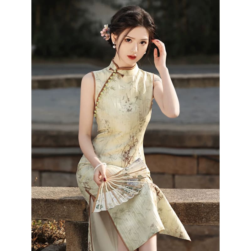 Bamboo Forest Cheongsam Dress - Female Hanfu